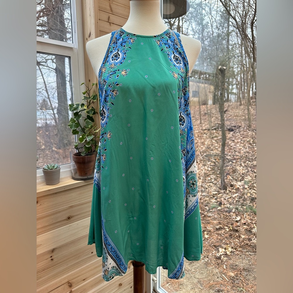 Free People Green Printed Tunic Dress L